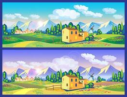 Countryside in the spring and summer. Seamless horizontally if needed vector