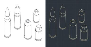 Bullets of various calibers mini set vector