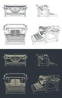 Vintage typewriter blueprints vector