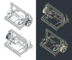 3D printer isometric blueprints vector