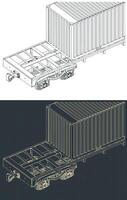 Cargo railway platform with container vector