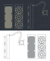 Liquid cooling system blueprints vector