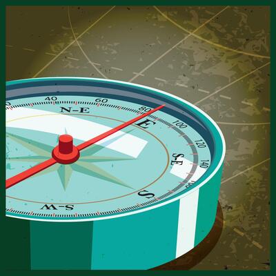 Cartography, travel, adventure, and so on. Compass points east