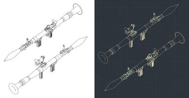 Hand-held anti-tank grenade launcher isometric blueprints vector