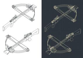 Block crossbow isometric blueprints vector