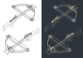 Block crossbow isometric blueprints vector