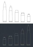Bullets of various calibers blueprints mini set vector