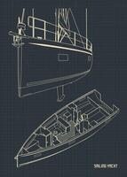 Sailing Yacht and its interior Blueprints vector