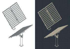 Solar panels isometric blueprints vector