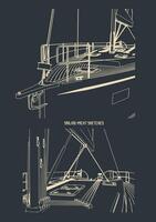 Bow and deck of a sailing yacht Sketches vector
