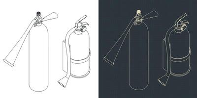 Fire extinguishers isometric blueprints vector