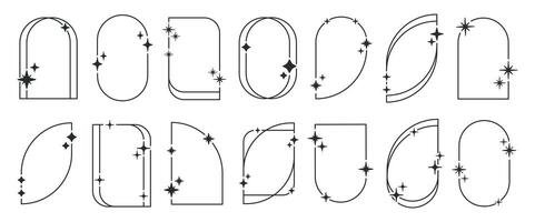 minimalista resumen y2k marcos moderno contorno arco formas con estrellas y destellos, de moda y2k estético marcos plano ilustración colocar. geométrico retro marcos vector