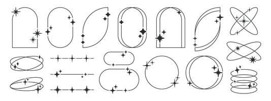 moderno y2k marcos minimalista resumen formas con estrellas y destellos, de moda y2k estético formas, contorno arco marcos plano ilustración colocar. geométrico diseño marcos vector