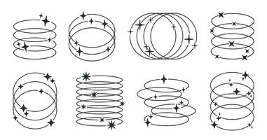 minimalista y2k cifras. de moda estético contorno formas con estrellas y destellos, geométrico diseño y2k marcos plano ilustración colocar. resumen moderno marcos vector