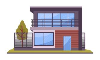 Cartoon modern suburban house. Hand drawn residential building, contemporary urban house, beautiful villa flat illustration. Country house architecture vector