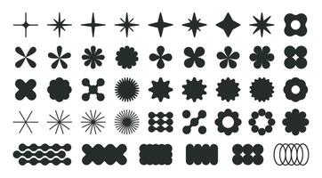 Abstract brutalist shapes. Geometric contemporary y2k figures, bauhaus graphic elements, star, circle and flower shapes flat Illustration set. Modern design shapes collection vector