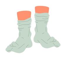 Human feet wearing cotton socks. Hand drawn feet in socks, pair feet in relaxed position flat isolated illustration. Female feet on white background vector