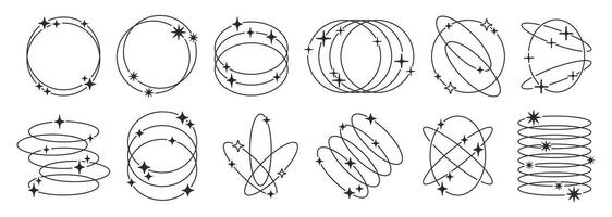 de moda y2k estético formas contorno y2k formas, minimalista cifras con estrellas y destellos, geométrico diseño marcos plano ilustración colocar. resumen moderno y2k marcos vector