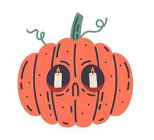 Pumpkin jack-o-lantern. Spooky carved pumpkin, Halloween holidays vegetable, cute scary pumpkin face flat illustration. Halloween pumpkin on white vector