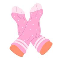 Feet in socks. Hand drawn human feet wearing cotton socks, pair feet in relaxed position flat isolated illustration. Female feet on white background vector