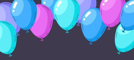 Birthday party balloons background. Multicolored helium balloons, colorful air balloon decorations flat illustration. Glossy balloons backdrop vector