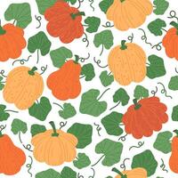 Víspera de Todos los Santos calabazas sin costura modelo. mano dibujado naranja calabazas decoraciones plano antecedentes ilustración. Víspera de Todos los Santos calabazas interminable diseño vector