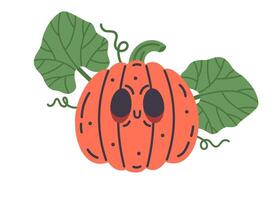 Halloween spooky pumpkin. Hand drawn autumn holidays vegetables, cute pumpkin jack-o-lantern, Halloween harvest vegetable flat illustration. Halloween pumpkin on white vector