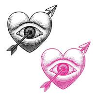 el corazón ojos son traspasado por flechas Clásico ilustración vector