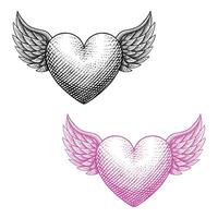 Winged Heart Vintage Illustration vector