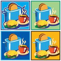 Breakfast, eateries, cafes. Set of several options vector