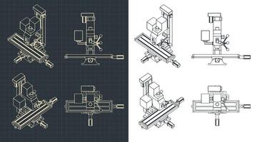 Milling and lathe machine drawings vector