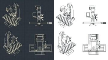 CNC milling and lathe machine drawings vector