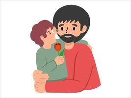 Hand drawn son gives Dad flower illustration vector