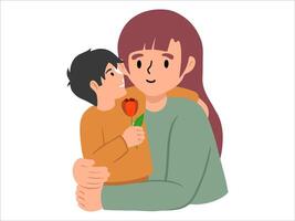 son gives Mom flower or People Character illustration vector