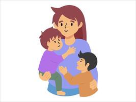 mamá con hijo y hija o avatar icono ilustración vector