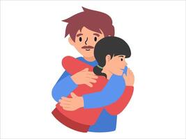 Dad hugging son or People Character illustration vector