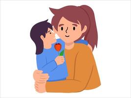 Daughter gives Mom flower or avatar icon illustration vector