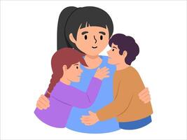 mamá con hijo y hija o avatar icono ilustración vector