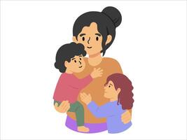 Hand drawn Mom with Son and Daughter illustration vector