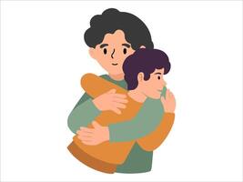 Dad hugging son or People Character illustration vector