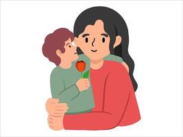 son gives Mom flower or People Character illustration vector