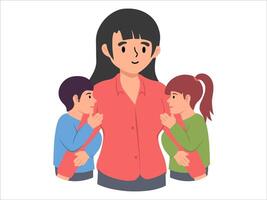 mamá con hijo y hija o avatar icono ilustración vector