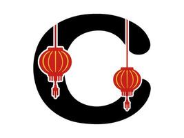 chino linterna alfabeto letra C vector