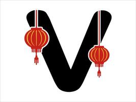 chino linterna alfabeto letra v vector