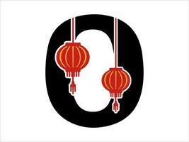 Chinese Lantern Alphabet Number 0 vector