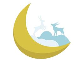 Christmas Background Crescent moon Deer Tree vector