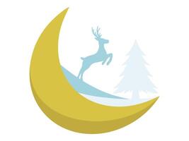 Christmas Background Crescent moon Deer Tree vector