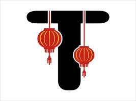 chino linterna alfabeto letra t vector