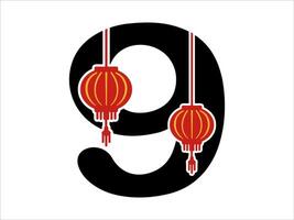 Chinese Lantern Alphabet Number 9 vector