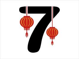 chino linterna alfabeto número 7 7 vector